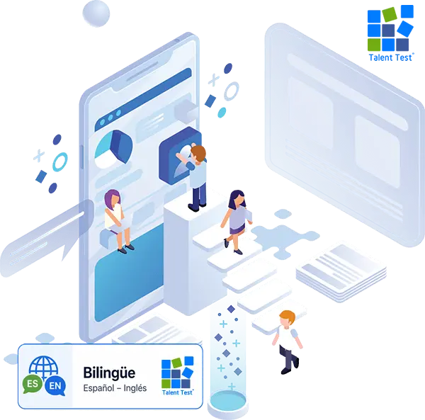 Dashboard de Talent Test Online mostrando evaluación de 45 competencias laborales y gestión de talento humano